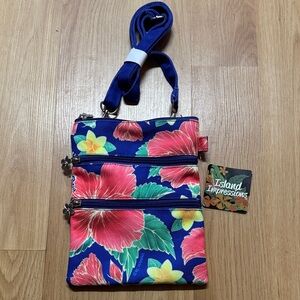Island Impressions NWT Tropical Crossbody Bag purse Blue Pink hibiscus Hawaiian